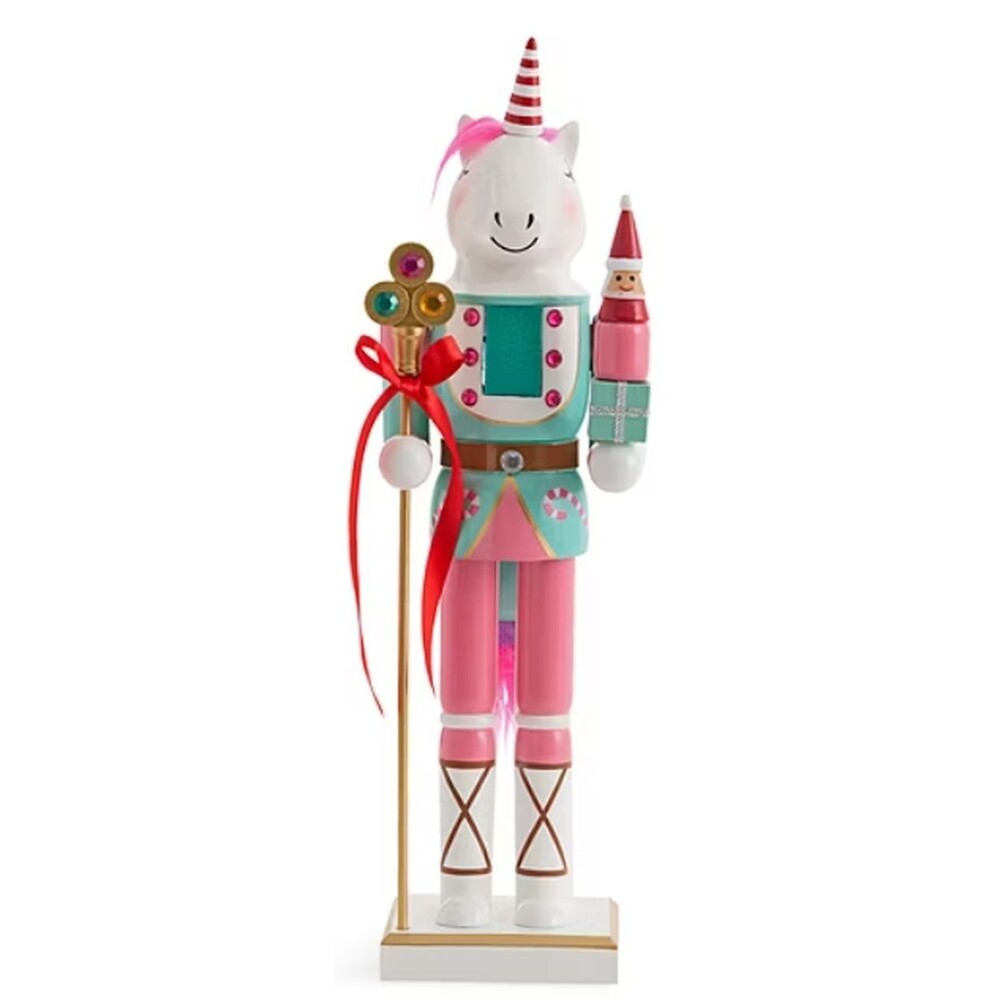 Wooden Christmas Nutcracker,14",PINK,AQUA BLUE UNICORN WITH STAFF & GIFTS 170,NP